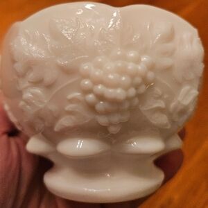 Vintage Westmoreland White Milk Glass Paneled Grape Pattern 2.5" high × 3.5" w